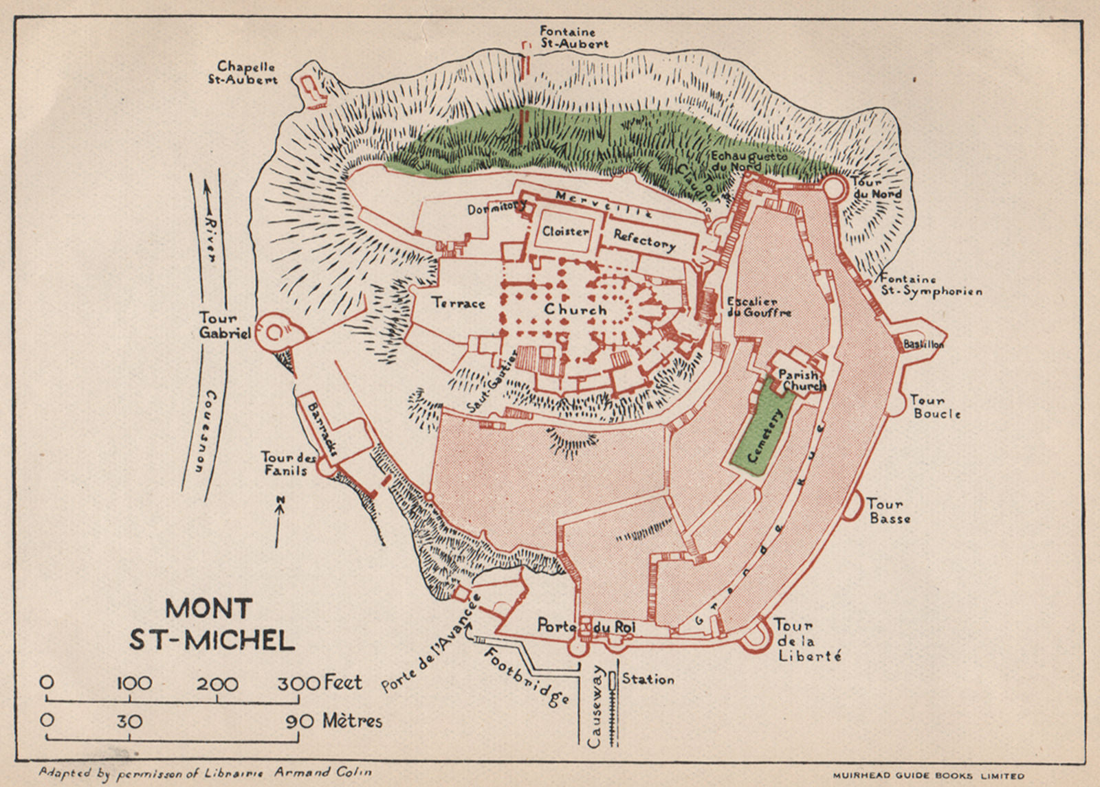 MONT ST-MICHEL. Vintage map plan. Manche 1925 old vintage chart